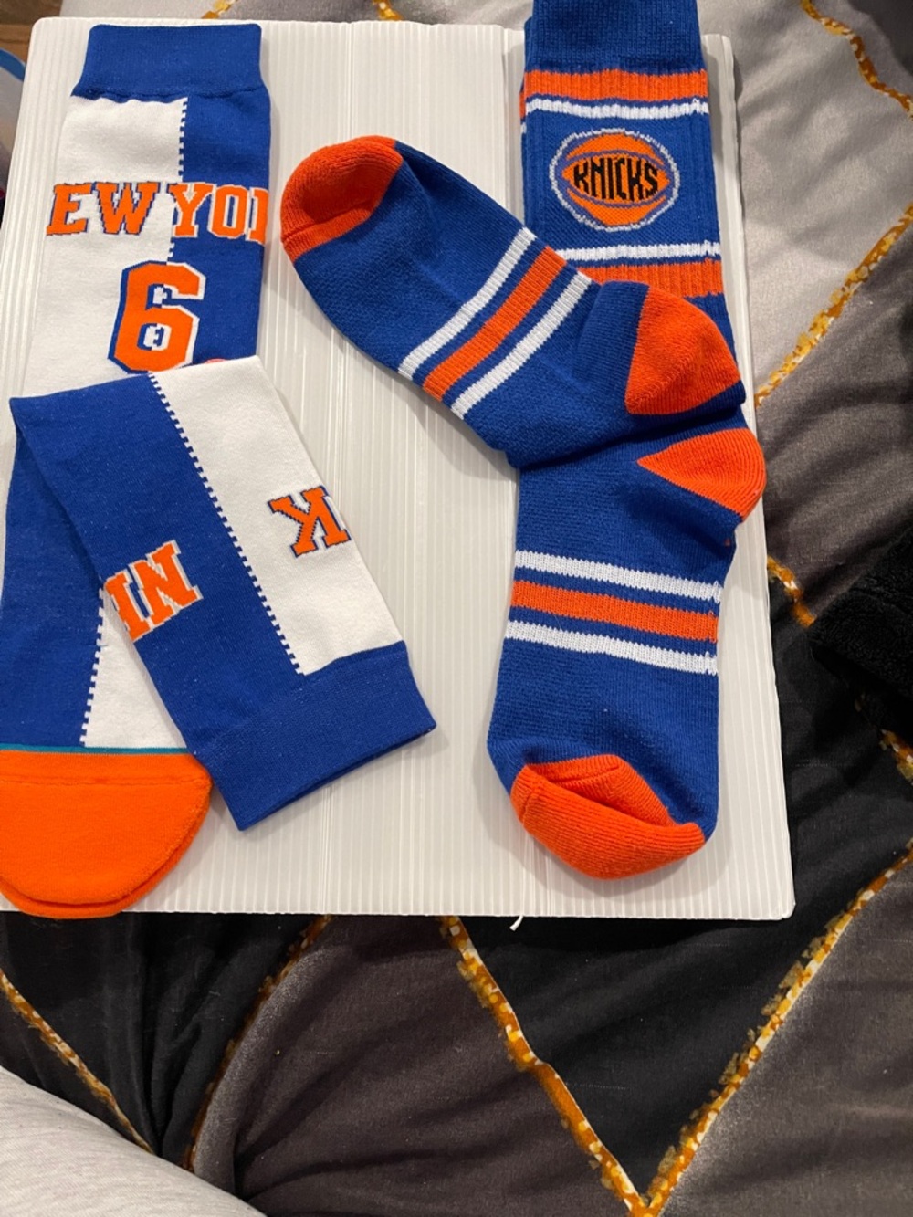 Blue & Orange Athletic Crew Socks with Team Graphics set of 2